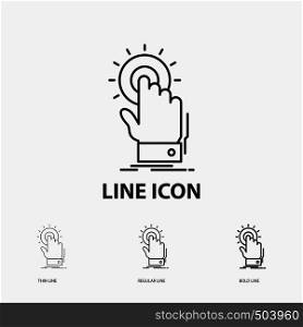 touch, click, hand, on, start Icon in Thin, Regular and Bold Line Style. Vector illustration. Vector EPS10 Abstract Template background
