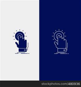 touch, click, hand, on, start Line and Glyph web Button in Blue color Vertical Banner for UI and UX, website or mobile application. Vector EPS10 Abstract Template background