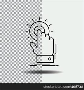 touch, click, hand, on, start Line Icon on Transparent Background. Black Icon Vector Illustration. Vector EPS10 Abstract Template background