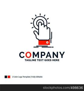 touch, click, hand, on, start Logo Design. Blue and Orange Brand Name Design. Place for Tagline. Business Logo template.