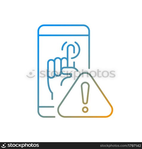 Touch display not working gradient linear vector icon. Touchscreen and buttons unresponsive issues. Thin line color symbols. Modern style pictogram. Vector isolated outline drawing. Touch display not working gradient linear vector icon
