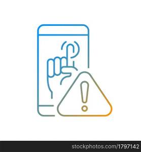 Touch display not working gradient linear vector icon. Touchscreen and buttons unresponsive issues. Thin line color symbols. Modern style pictogram. Vector isolated outline drawing. Touch display not working gradient linear vector icon