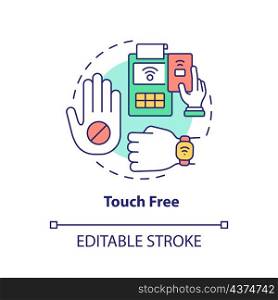 Touch free concept icon. Contactless payment. Touchless system abstract idea thin line illustration. Isolated outline drawing. Editable stroke. Roboto-Medium, Myriad Pro-Bold fonts used. Touch free concept icon