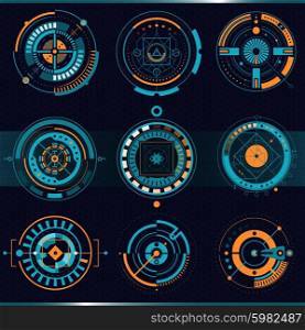 Touch HUD Interface Set. Touch HUD round interface set with high tech design flat isolated vector illustration