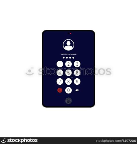 Touch ID or enter passcode, password, interface on tablet icon flat on isolated white background. EPS 10 vector.. Touch ID or enter passcode, password, interface on tablet icon flat on isolated white background. EPS 10 vector