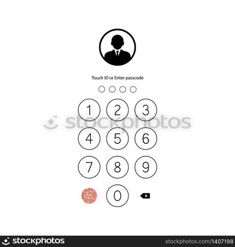 Touch ID or enter passcode, password, interface. Pass code smartphone back icon on isolated white background. EPS 10 vector. Touch ID or enter passcode, password, interface. Pass code smartphone back icon on isolated white background. EPS 10 vector.