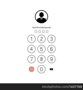 Touch ID or enter passcode, password, interface. Pass code smartphone back icon on isolated white background. EPS 10 vector. Touch ID or enter passcode, password, interface. Pass code smartphone back icon on isolated white background. EPS 10 vector.