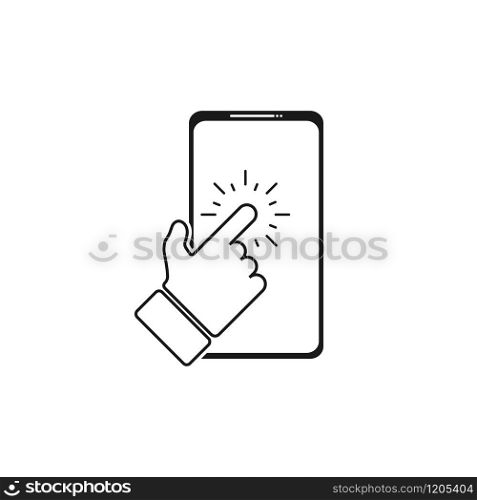 touch on the phone screen icon in flat style, vector illustration. touch on the phone screen icon in flat style, vector