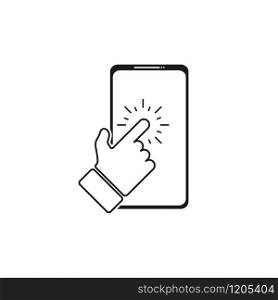 touch on the phone screen icon in flat style, vector illustration. touch on the phone screen icon in flat style, vector