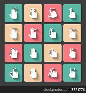 Touch screen hand gestures design elements for mobile user interface isolated vector illustration