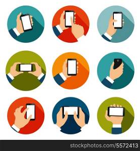 Touch screen hand gestures flat icons set of using mobile interface isolated vector illustration