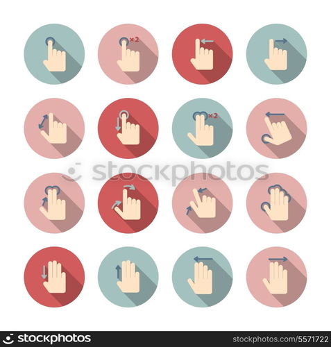 Touch screen hand gestures guide pictograms collection for application design isolated vector illustration