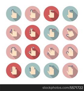 Touch screen hand gestures guide pictograms collection for application design isolated vector illustration