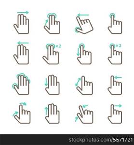 Touch screen hand gestures icons set for mobile application design isolated vector illustration