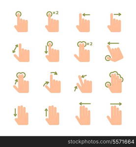 Touch screen hand gestures icons set of swipe pinch and tap isolated vector illustration