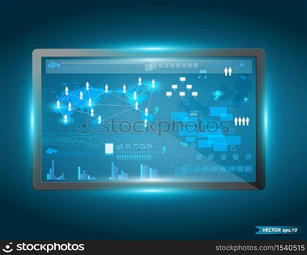 Touch screen interface, Technology business concept network information process diagram, Vector illustration modern template design