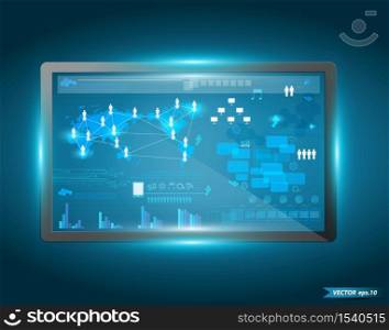 Touch screen interface, Technology business concept network information process diagram, Vector illustration modern template design