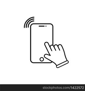 Touch screen smartphone sign icon. Hand pointer symbol or vibration, phone ringing on an isolated white background. EPS 10 vector.. Touch screen smartphone sign icon. Hand pointer symbol or vibration, phone ringing on an isolated white background. EPS 10 vector