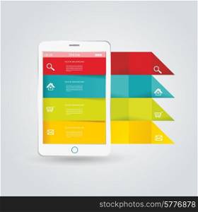 Touch screen smartphone with modern infographic with in the middle.