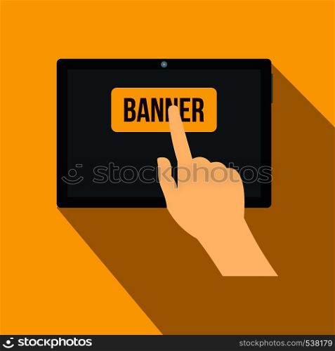 Touch screen tablet and click hand icon in flat style on a yellow background. Touch screen tablet icon, flat style