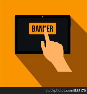 Touch screen tablet and click hand icon in flat style on a yellow background. Touch screen tablet icon, flat style