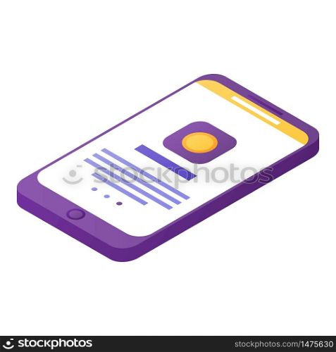 Touch smartphone icon. Isometric of touch smartphone vector icon for web design isolated on white background. Touch smartphone icon, isometric style