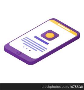 Touch smartphone icon. Isometric of touch smartphone vector icon for web design isolated on white background. Touch smartphone icon, isometric style