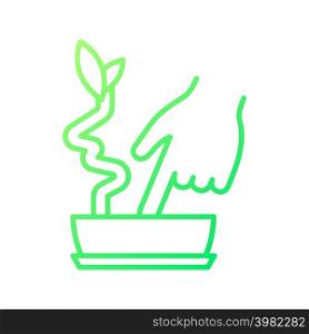 Touch to check moistured soil gradient linear vector icon. Housplant watering and care. Indoor plant hydration. Thin line color symbol. Modern style pictogram. Vector isolated outline drawing. Touch to check moistured soil gradient linear vector icon