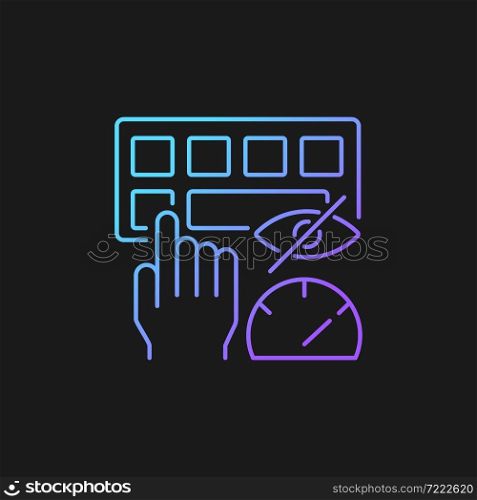 Touch typing gradient vector icon for dark theme. Computer keyboard skills. Blind typing. Building muscle memory. Thin line color symbol. Modern style pictogram. Vector isolated outline drawing. Touch typing gradient vector icon for dark theme