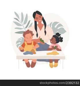Touching textures isolated cartoon vector illustration Infant plays with kinetic toy, baby explores surface texture, nursery, daycare center, mental development, child care vector cartoon.. Touching textures isolated cartoon vector illustration