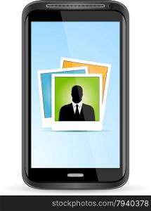 Touchscreen Smart Phone with Icon of Photo Application. Isolated Vector Illustration.