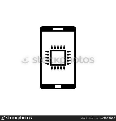 Touchscreen Smartphone and CPU Chip. Flat Vector Icon illustration. Simple black symbol on white background. Touchscreen Smartphone and CPU Chip sign design template for web and mobile UI element. Touchscreen Smartphone and CPU Chip Flat Vector Icon