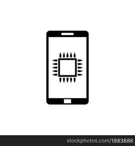 Touchscreen Smartphone and CPU Chip. Flat Vector Icon illustration. Simple black symbol on white background. Touchscreen Smartphone and CPU Chip sign design template for web and mobile UI element. Touchscreen Smartphone and CPU Chip Flat Vector Icon