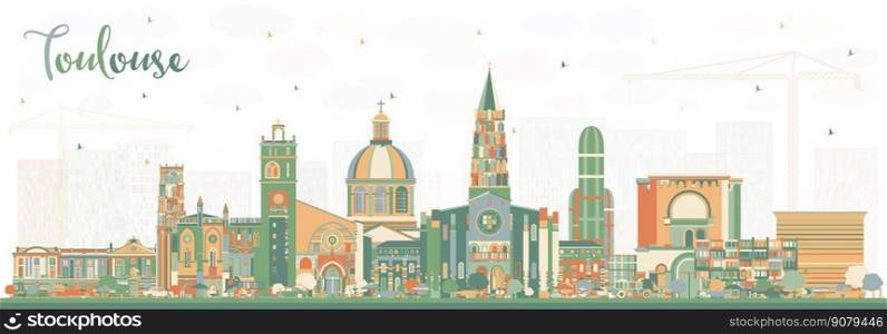 Toulouse France City Skyline with Color Buildings. Vector Illustration. Business Travel and Concept with Historic Architecture. Toulouse Cityscape with Landmarks.