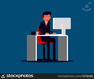 Tour booking. Travel agency office worker friendly smiling behind desk. Concept your travel agent vector illustration.