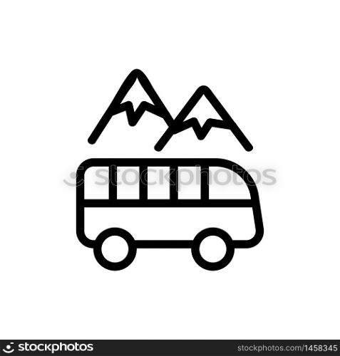 tour bus among mountains icon vector. tour bus among mountains sign. isolated contour symbol illustration. tour bus among mountains icon vector outline illustration