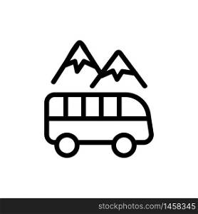 tour bus among mountains icon vector. tour bus among mountains sign. isolated contour symbol illustration. tour bus among mountains icon vector outline illustration
