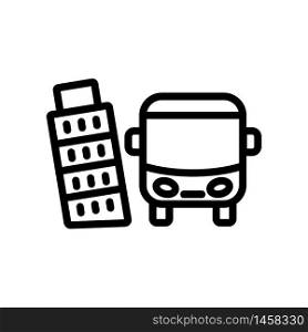 tour bus and leaning tower of pisa icon vector. tour bus and leaning tower of pisa sign. isolated contour symbol illustration. tour bus and leaning tower of pisa icon vector outline illustration