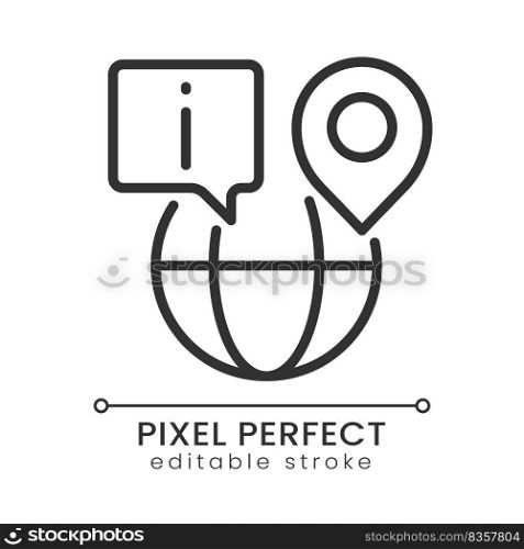 Tour guide pixel perfect linear icon. International tourism. Information for travelers. Thin line illustration. Contour symbol. Vector outline drawing. Editable stroke. Poppins font used. Tour guide pixel perfect linear icon