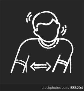 Tourette syndrome chalk white icon on black background. Patient suffer from chronic disease. Physical disability with repetitive movement. Stress and anxiety. Isolated vector chalkboard illustration. Tourette syndrome chalk white icon on black background