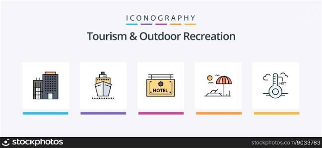 Tourism And Outdoor Recreation Line Filled 5 Icon Pack Including hot. direction. air . board. hotel. Creative Icons Design