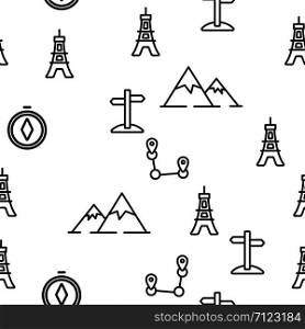 Tourism And Travel Around World Vector Seamless Pattern Thin Line Illustration. Tourism And Travel Around World Vector Seamless Pattern