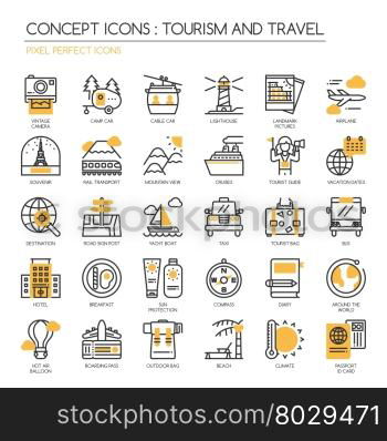 TOURISM AND TRAVEL , thin line icons set , Pixel Perfect Icons