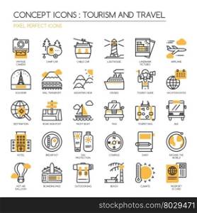 TOURISM AND TRAVEL , thin line icons set , Pixel Perfect Icons