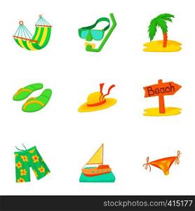 Tourism at sea icons set. Cartoon illustration of 9 tourism at sea vector icons for web. Tourism at sea icons set, cartoon style