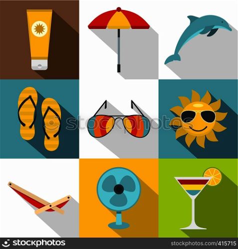 Tourism at sea icons set. Flat illustration of 9 tourism at sea vector icons for web. Tourism at sea icons set, flat style