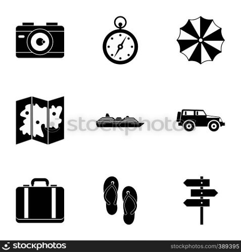 Tourism at sea icons set. Simple illustration of 9 tourism at sea vector icons for web. Tourism at sea icons set, simple style