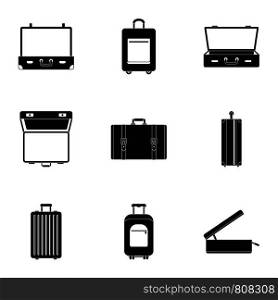 Tourism bag icon set. Simple set of 9 tourism bag vector icons for web design on white background. Tourism bag icon set, simple style