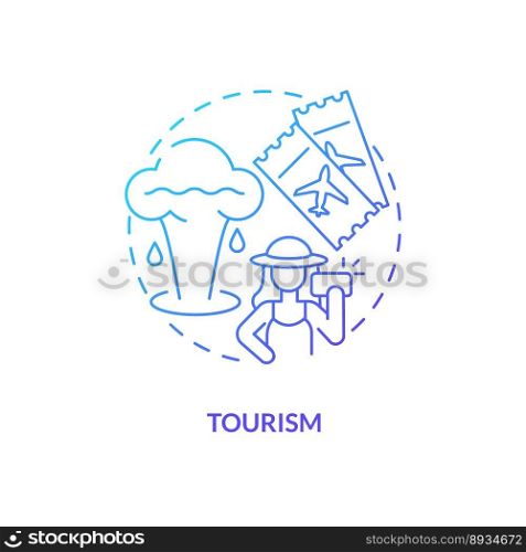 Tourism blue gradient concept icon. Geyser. Tourist attraction. Usage of geothermal energy abstract idea thin line illustration. Isolated outline drawing. Myriad Pro-Bold font used. Tourism blue gradient concept icon