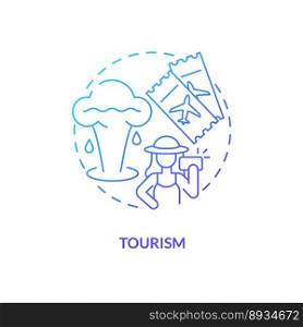 Tourism blue gradient concept icon. Geyser. Tourist attraction. Usage of geothermal energy abstract idea thin line illustration. Isolated outline drawing. Myriad Pro-Bold font used. Tourism blue gradient concept icon